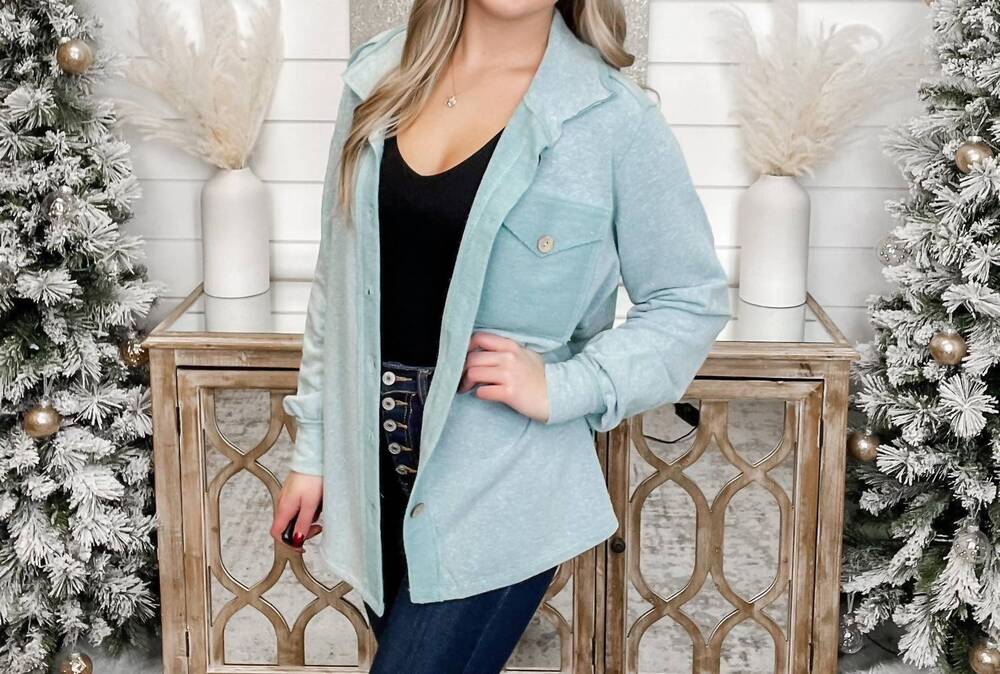 NEW HAILEY & CO i've been told knit long sleeve shacket in blue